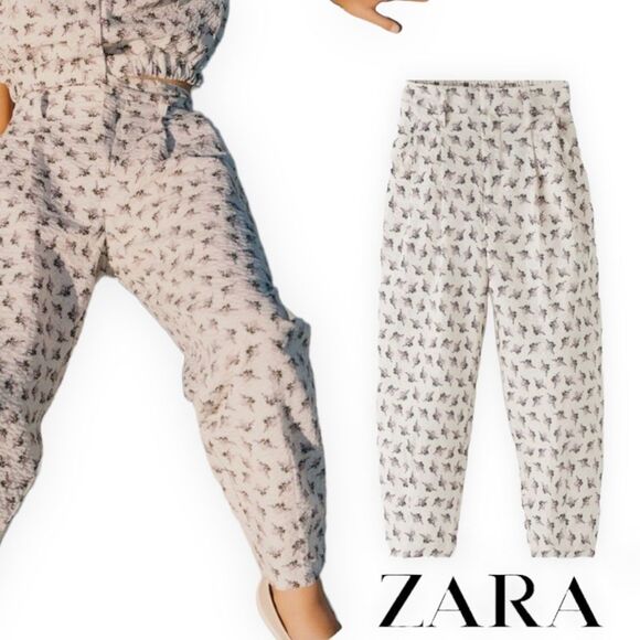 ZARA Kids | Beige | SEERSUCKER FLOWERS PANTS - Picture 1 of 7